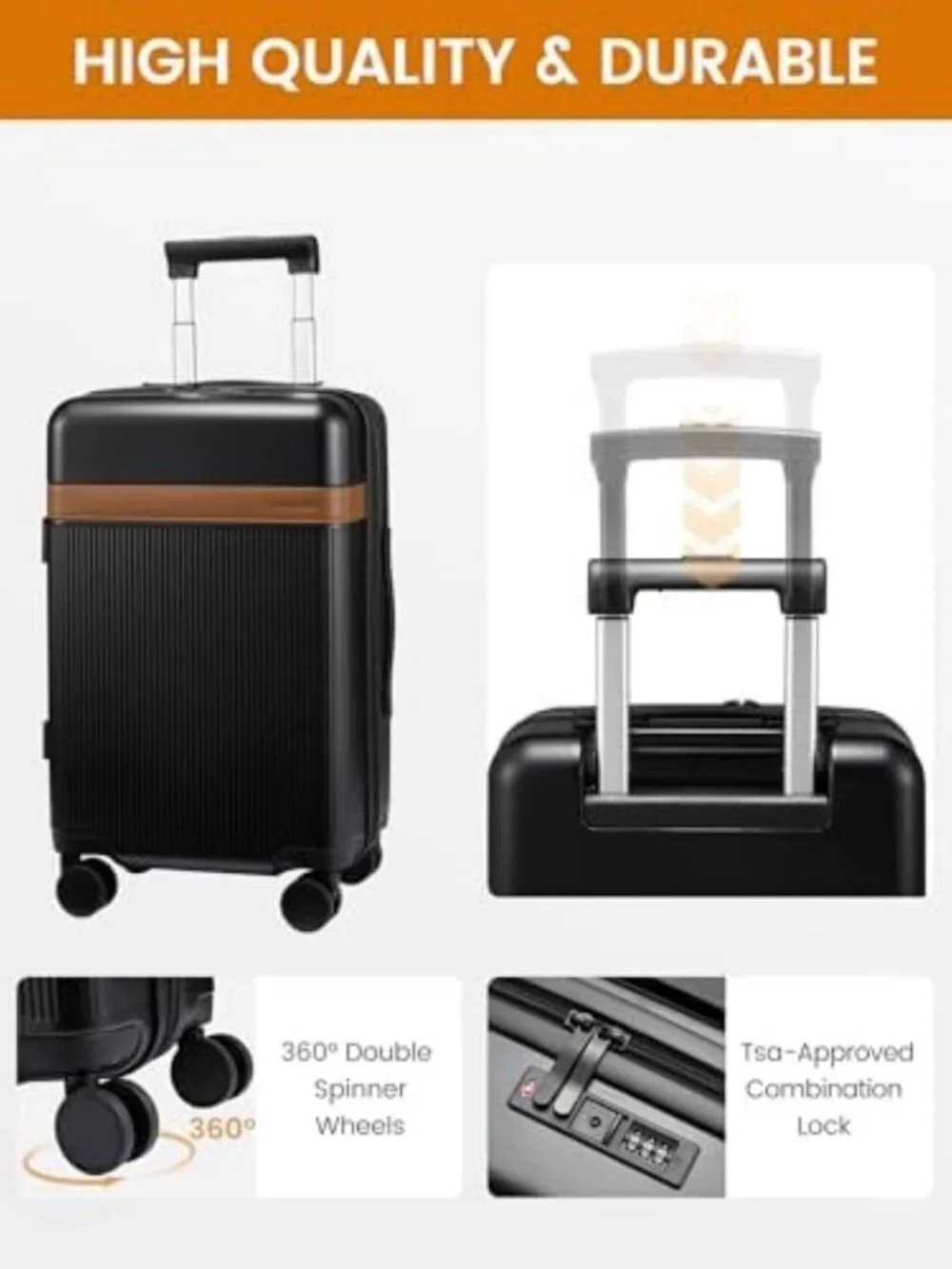 22-Inch Hard Shell Carry-On Luggage with Spinner Wheels & TSA Lock - Lightweight